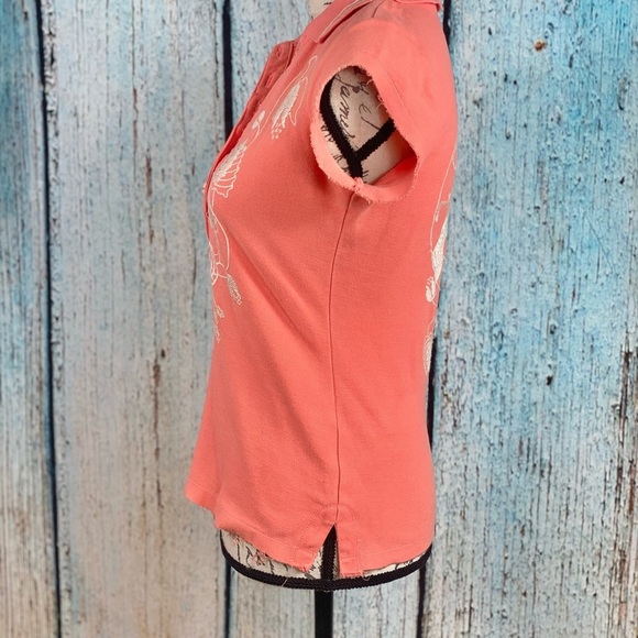 Johnny Was Coral Embroidered Cotton Polo Top - Picture 13 of 14